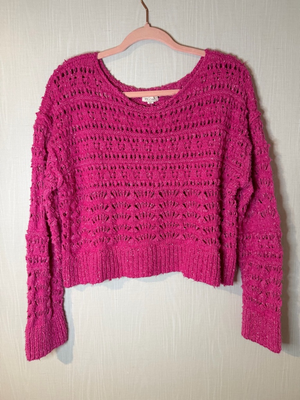 Anthropologie Pilcro Open-Knit Stitch Pink Oversized Sweater Small - Picture 2 of 5